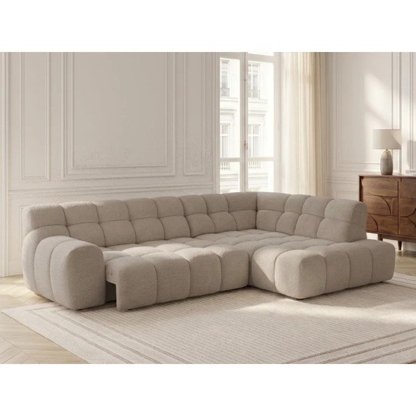Divano angolare beige allungabile/con movimento relax elettrico (con penisola a destra/a L) Andre – Bobochic Paris-image-3