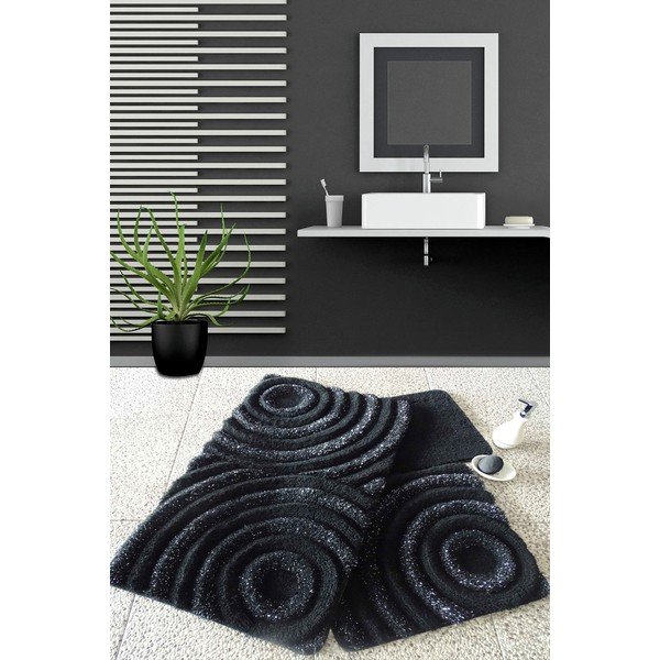 Tappetini da bagno neri in set da 3 100x60 cm Wave - Foutastic-image-2
