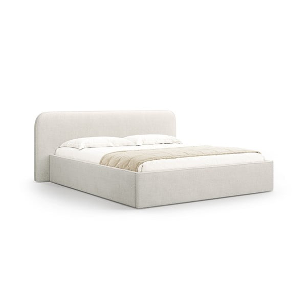 Letto matrimoniale imbottito grigio chiaro con contenitore e rete inclusi 140x200 cm Elizabeth – Micadoni 