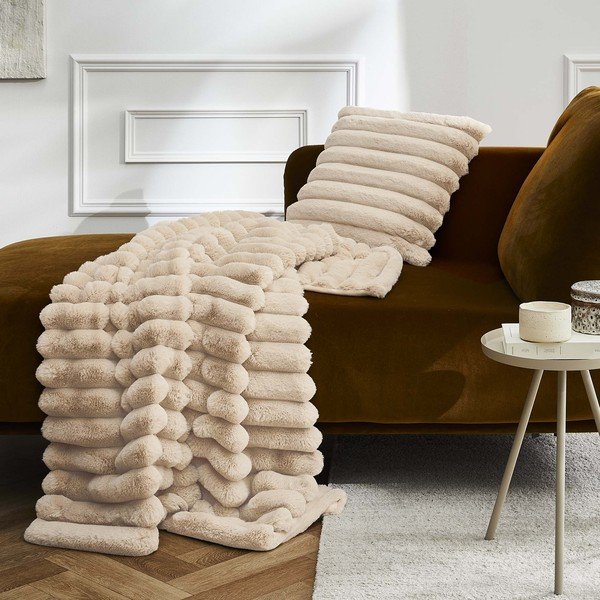 Coperta beige in micropile 180x220 cm Boudoir – douceur d'intérieur-image-2