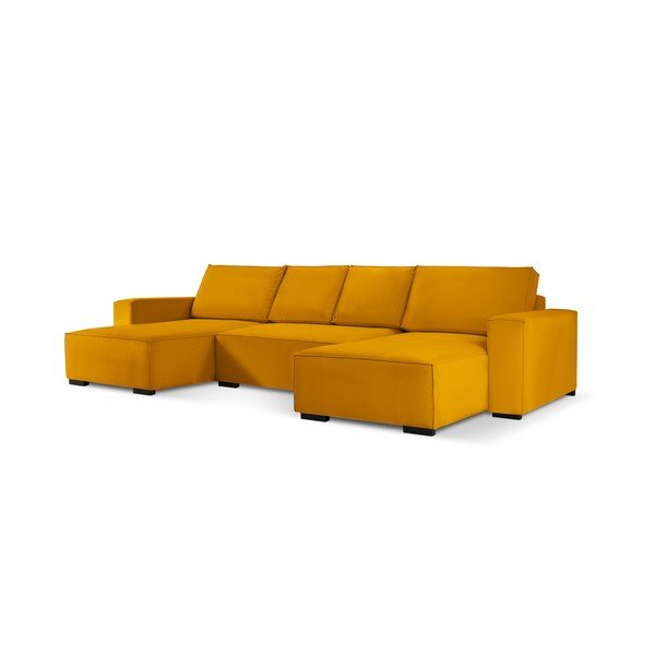Divano letto a U in velluto a coste giallo Azalea - Mazzini Sofas-image-2