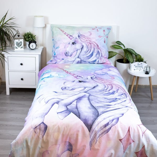 Biancheria da letto per bambini in cotone per letto singolo 140x200 cm Unicorn "Pastel Rainbow" - Jerry Fabrics-image-1