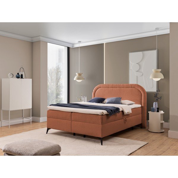 Letto boxspring arancione con contenitore 180x200 cm Ornes – Ropez-image-1