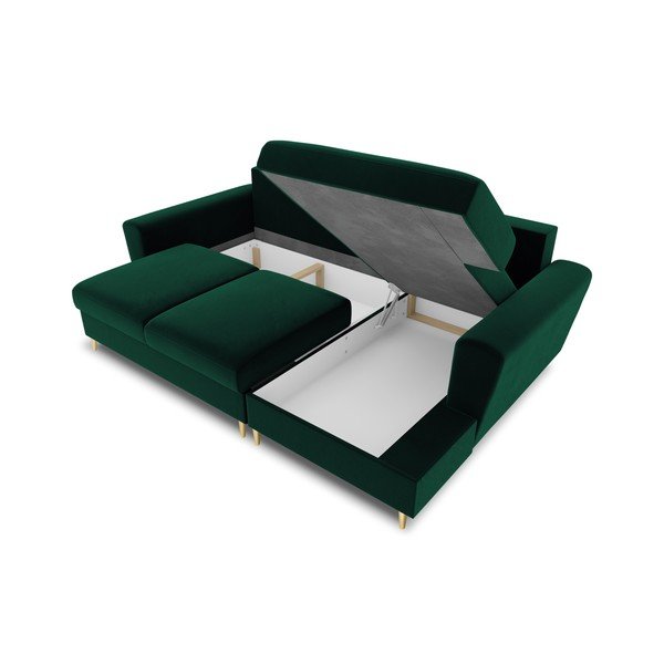 Divano angolare verde allungabile e con contenitore (con penisola a destra/con chaise lounge) con rivestimento in velluto Kyoto – Cosmopolitan Design-image-3