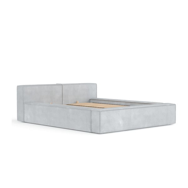 Letto matrimoniale imbottito grigio chiaro con contenitore con rete inclusa 200x200 cm Voliera – Maison de Rêve