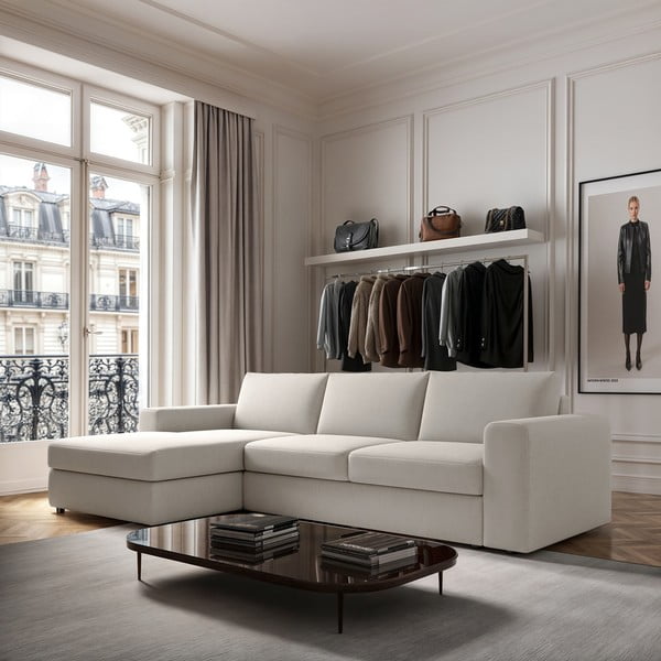 Divano angolare color crema (con penisola a sinistra e chaise lounge) Baga – Rodier-image-1