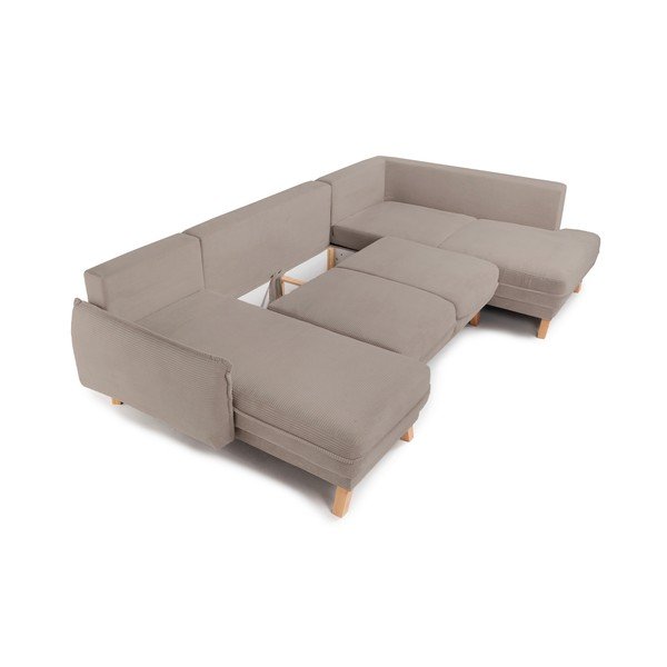 Divano angolare grigio tortora allungabile/con contenitore (con penisola a destra/a U) con rivestimento in velluto a coste Tori – Bonami Selection-image-2
