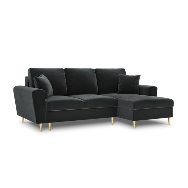 Divano angolare grigio scuro allungabile e con contenitore (con penisola a destra/con chaise lounge) con rivestimento in velluto Kyoto – Cosmopolitan Design-image-4