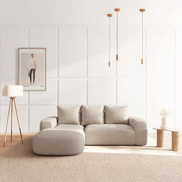 Divano angolare beige (con penisola a sinistra e chaise lounge) rivestito in bouclé Monce – Rodier-image-1