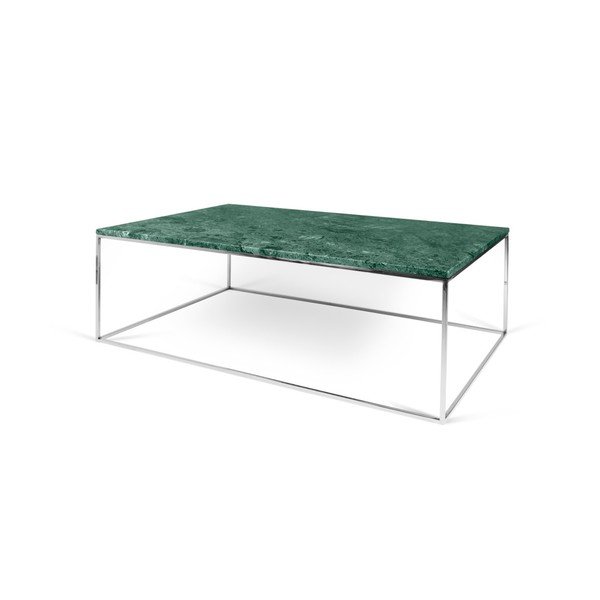 Tavolino con base cromata e piano in marmo verde Prairie, 75 x 120 cm Gleam - TemaHome-image-1