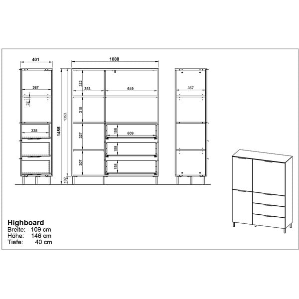 Cassettiera alta grigia e beige in noce 109x146 cm California - Germania-image-3