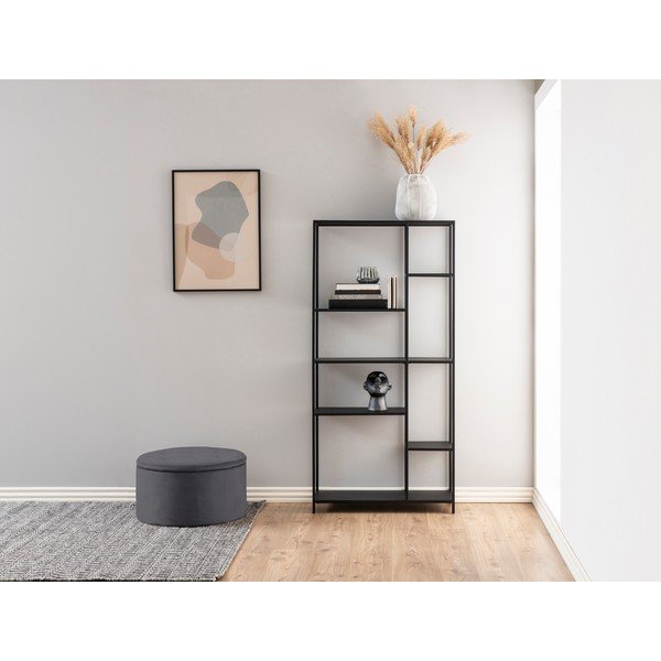 Pouf in velluto grigio , ⌀ 60 cm Retina - Actona-image-1