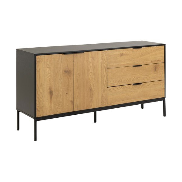 Cassettiera bassa nera-color legno naturale effetto rovere 160x80 cm Seaford - Actona-image-2