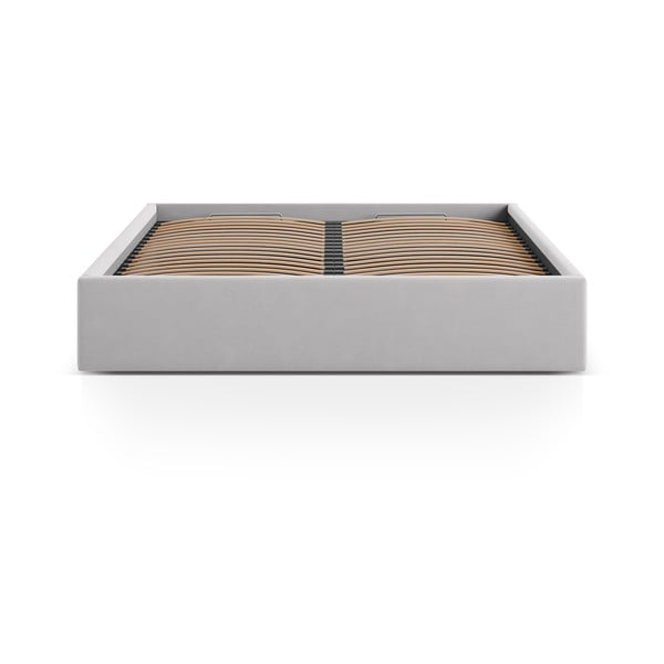 Letto matrimoniale imbottito grigio chiaro con contenitore/senza testiera con rete inclusa 200x200 cm Susan – Micadoni -image-2