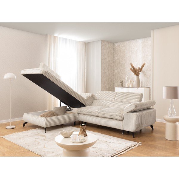 Divano angolare color crema (con penisola a sinistra/a L) con rivestimento in velluto a coste Marbeya  – Ropez-image-4