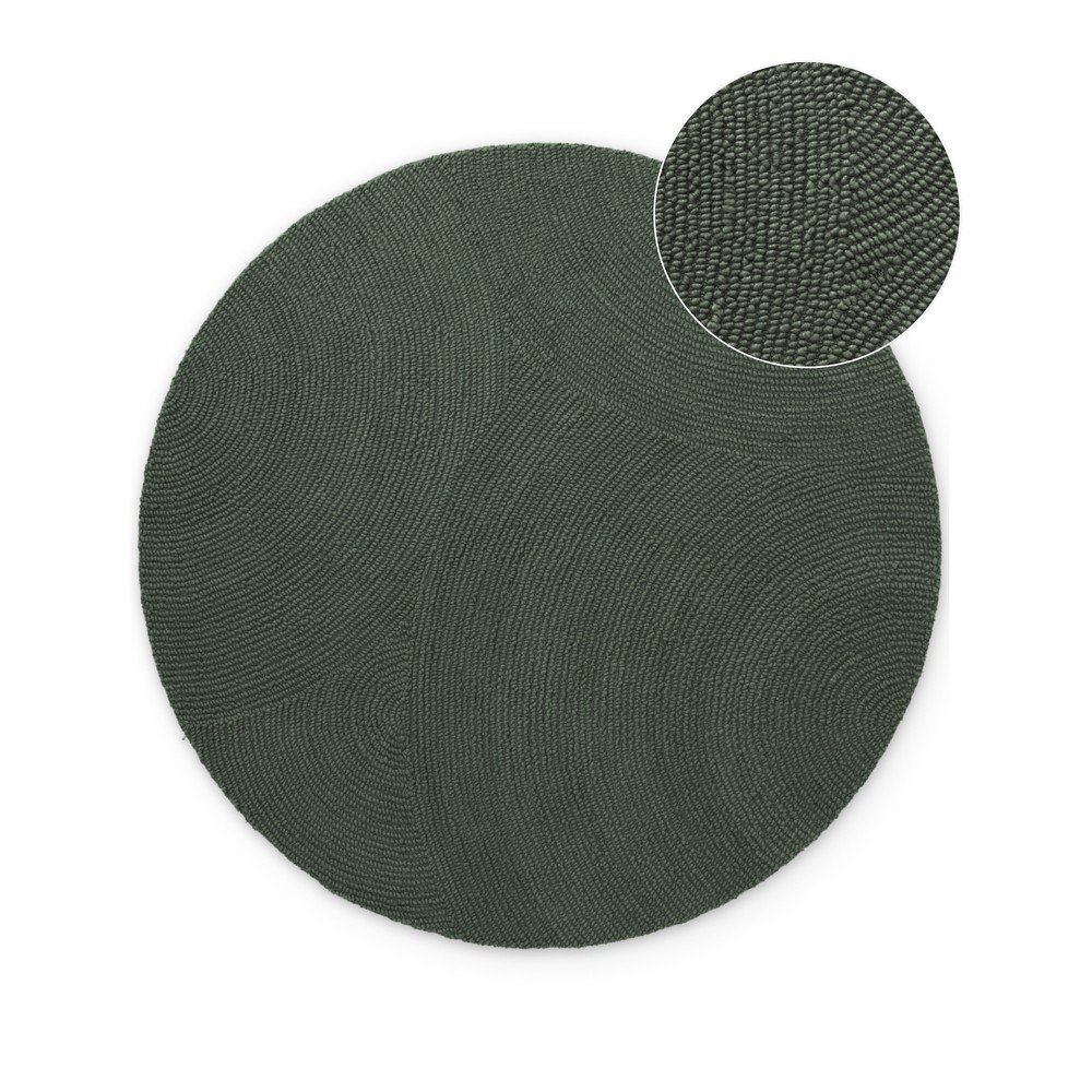 Tappeto rotondo verde scuro in lana tessuto a mano ø 200 cm Calmio – Hanse Home | Tappeti