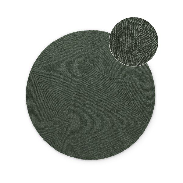 Tappeto rotondo verde scuro in lana tessuto a mano ø 200 cm Calmio – Hanse Home
