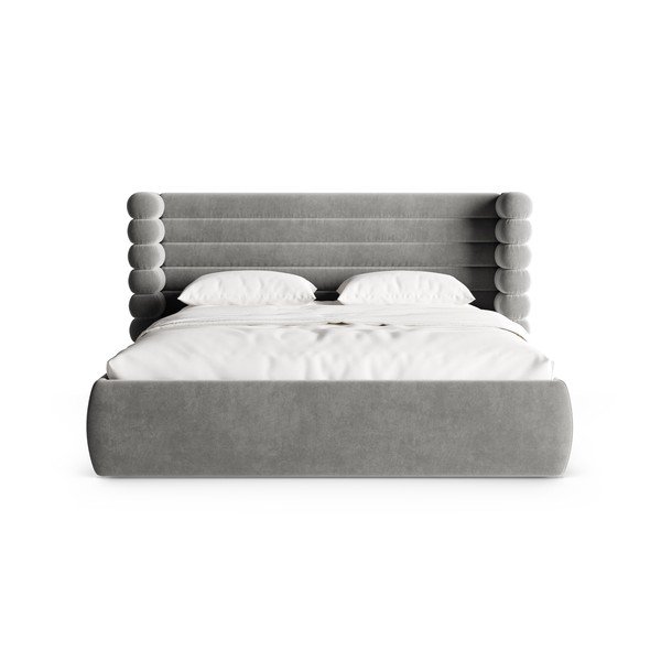 Letto matrimoniale imbottito grigio con contenitore con rete inclusa 200x200 cm Mount – Micadoni -image-4