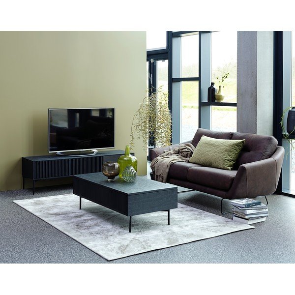 Tavolo TV nero in legno di quercia e struttura in metallo, larghezza 160 cm Oxford - Canett-image-2