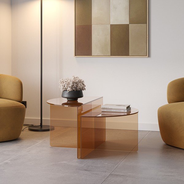 Set di tavolini da salotto rotondi marroni in vetro 2 pz ø 80 cm Velta – MOME-image-1