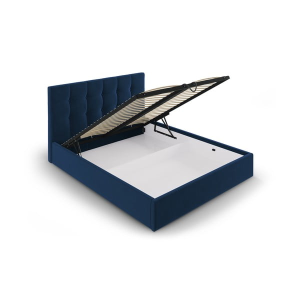 Letto matrimoniale imbottito blu scuro con contenitore con griglia 160x200 cm Nerin - Mazzini Beds-image-3