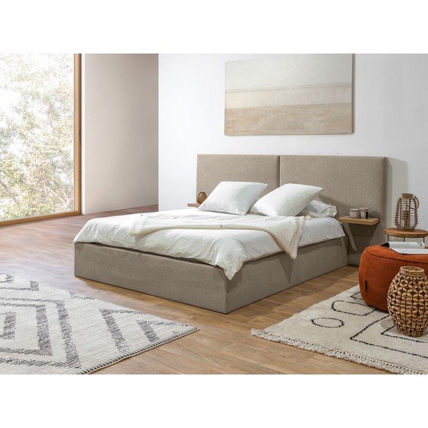 Letto matrimoniale imbottito beige con contenitore con griglia 160x200 cm Blandine - Bobochic Paris-image-2