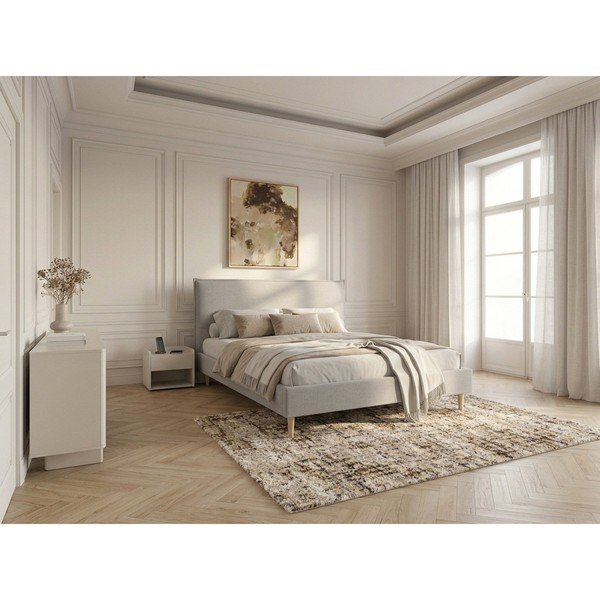 Letto matrimoniale imbottito grigio chiaro con griglia 160x200 cm Sary - Bobochic Paris-image-1