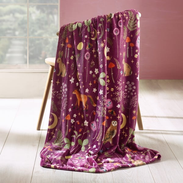 Coperta viola in micropile 130x170 cm Enchanted Twilight Animals – Catherine Lansfield-image-1