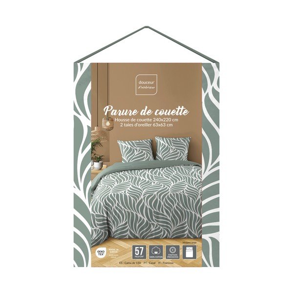 Set copripiumino e federa verde in cotone per letto matrimoniale/per letto esteso 3 pezzi 240x220 cm Morgane – douceur d'intérieur-image-1