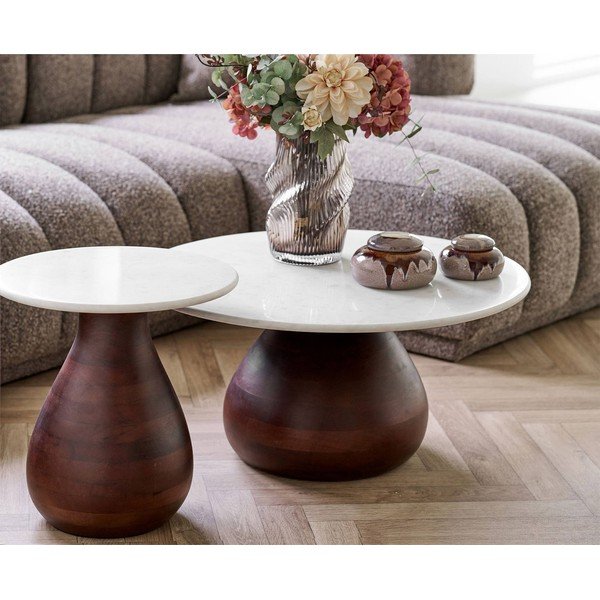 Tavolino da salotto rotondo bianco/colore naturale scuro con piano in marmo ø 70 cm Heide – House Nordic-image-1