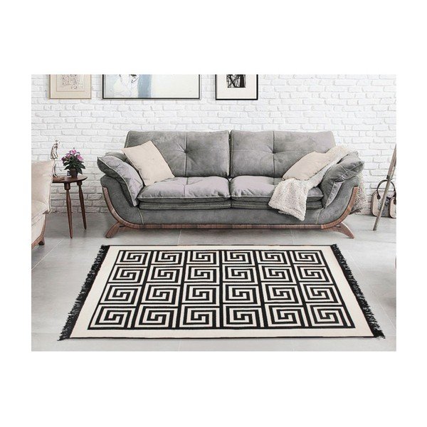 Tappeto bifacciale beige e nero Incorniciato, 80 x 150 cm - Cihan Bilisim Tekstil-image-2
