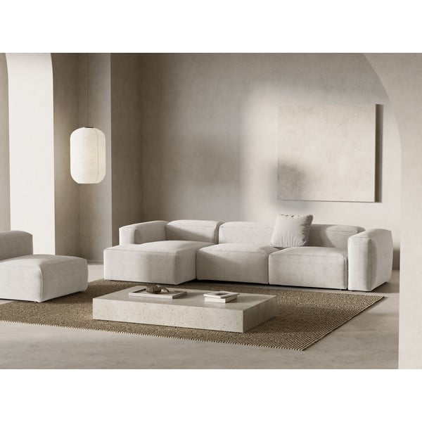 Divano angolare beige (con penisola a sinistra/con chaise lounge) con rivestimento in velluto a coste Bergamo – Cosmopolitan Design-image-1