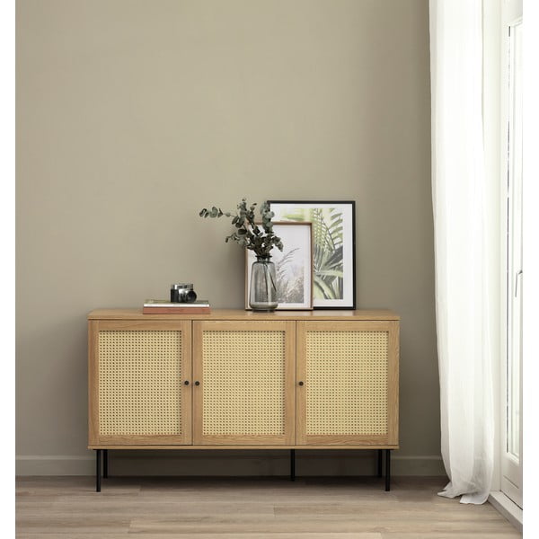 Cassettiera bassa effetto rovere colore naturale 140x80 cm Pensacola - Unique Furniture-image-1