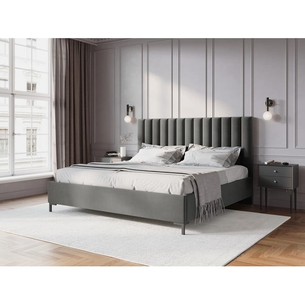 Letto matrimoniale imbottito grigio con contenitore con griglia 180x200 cm Casey - Mazzini Beds-image-1