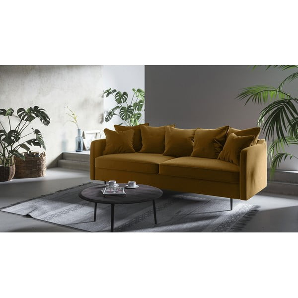 Divano in velluto giallo miele , 214 cm Esme - Ghado-image-1