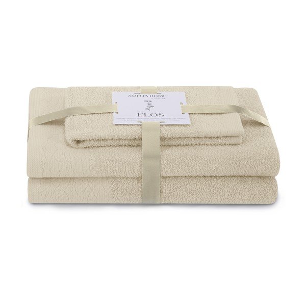 Set di asciugamani per viso e corpo tipo terry beige in cotone 3 pz Flos – Restilo