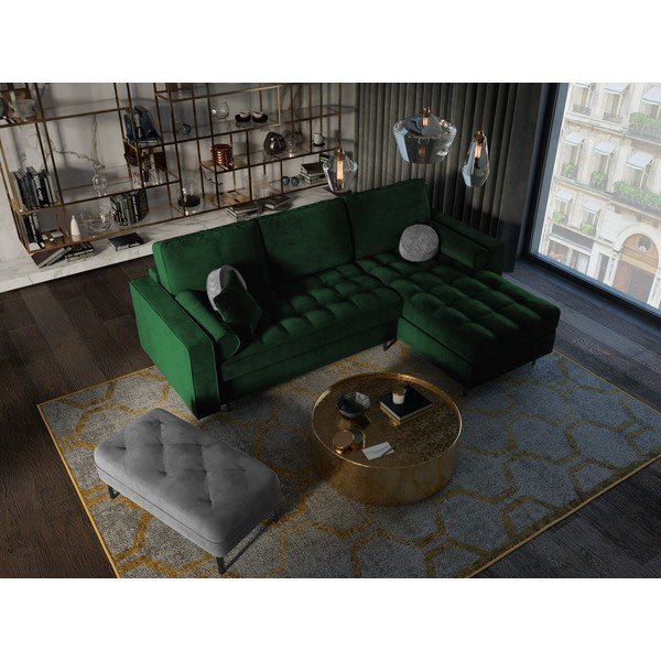 Divano letto angolare in velluto verde, angolo destro Santo - Milo Casa-image-1
