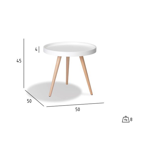 Tavolino bianco con gambe in faggio, Ø 50 cm Opus - Furnhouse-image-4