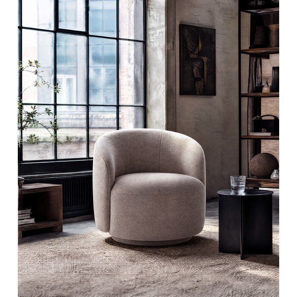 Poltrona marrone chiaro girevole con rivestimento in ciniglia Letizia – Micadoni -image-1