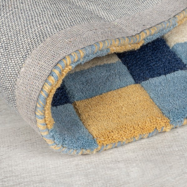 Tappeto blu in lana tessuto a mano 120x170 cm Kai Wool Border - Flair Rugs-image-4