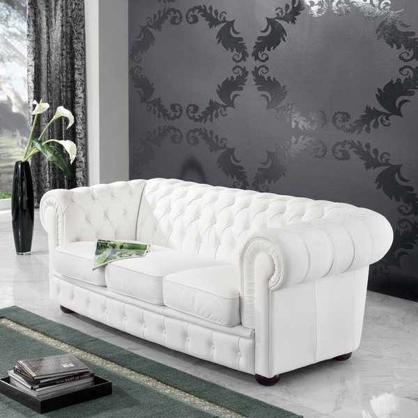 Divano in pelle bianca Bridgeport, 200 cm - Max Winzer-image-1