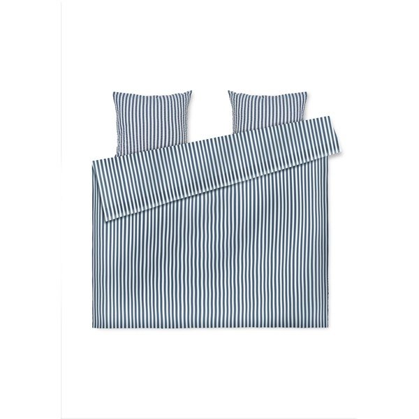 Biancheria da letto in crêpe esteso bianco e blu scuro per letto matrimoniale 200x220 cm Bæk&Bølge - JUNA