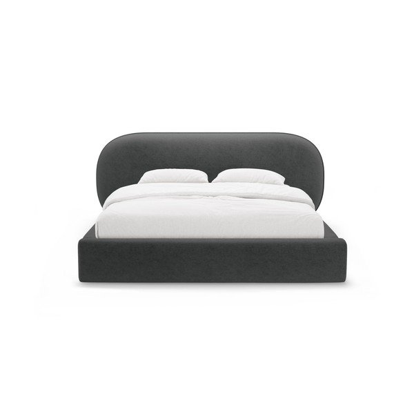 Letto matrimoniale imbottito grigio scuro con contenitore con rete inclusa 160x200 cm Ovalo – Micadoni -image-4