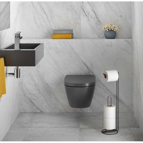 Porta carta igienica nero con supporto Origin - Metaltex-image-1