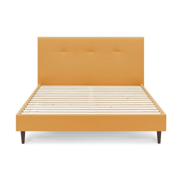 Letto matrimoniale imbottito con griglia 160x200 cm in color senape Tory - Bobochic Paris-image-1