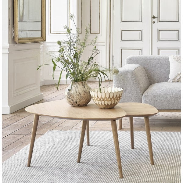 Tavolini in rovere decorato in colore naturale in set di 2 pezzi 70x100 cm Adda - Unique Furniture-image-1