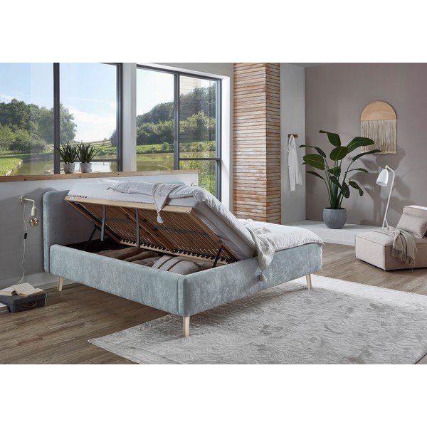 Letto matrimoniale imbottito azzurro con rete inclusa 160x200 cm Mattis – Meise Möbel-image-2