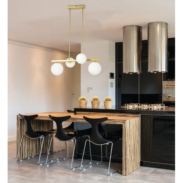 Lampadario bianco/dorato con paralume in vetro Kama – Candellux Lighting-image-1