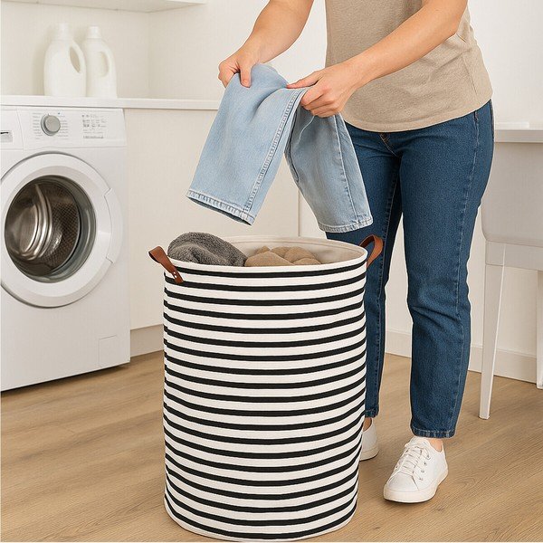 Cesta per il bucato bianca e nera in tessuto 54 l Stripe – Premier Housewares-image-3
