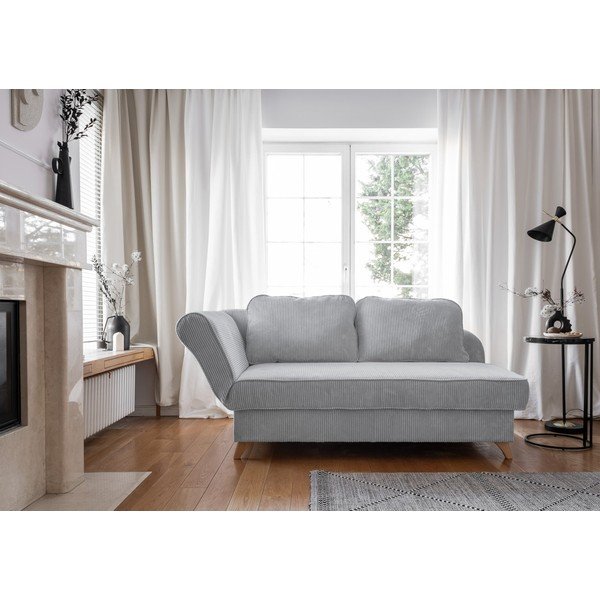 Chaise longue grigio chiaro (con penisola a sinistra) con rivestimento in velluto a coste Chic Charlotte – Miuform-image-1